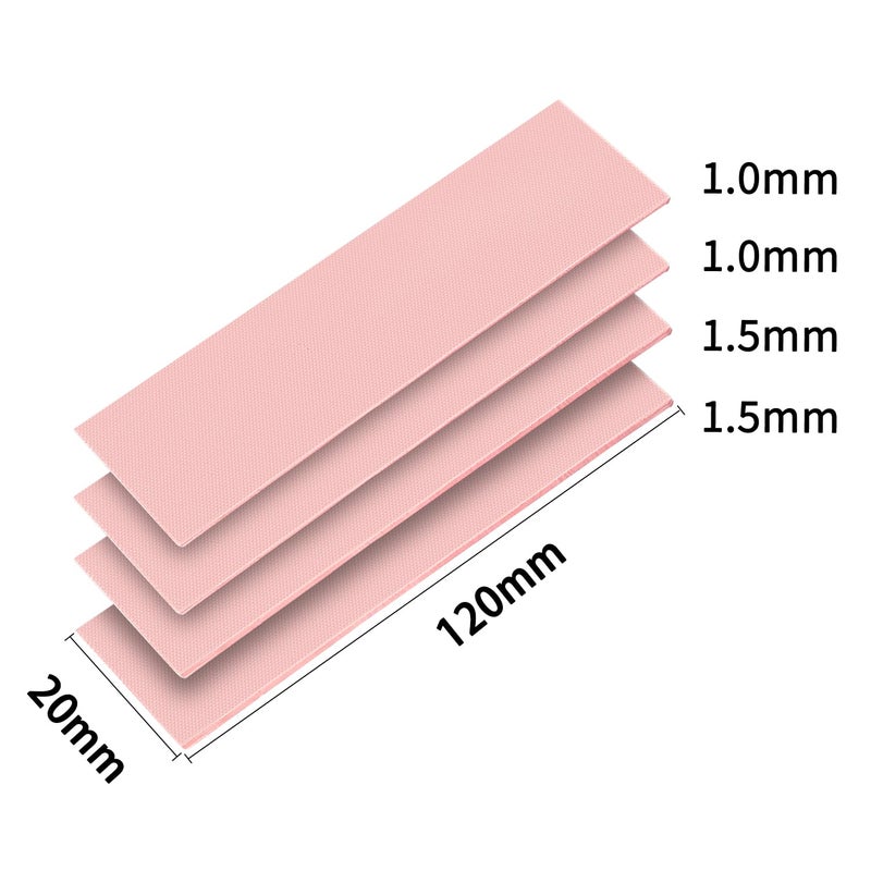 JOYJOM 4 Pack 120x20mm 15W Thermal Pads GPU 1mm 1.5mm NVME CPU SSD M.2 SSD 2280 SSD Thermal Pad for Laptop Heatsink CPU GPU SSD IC LED Cooler (2X 1mm, 2x1.5mm) - Image 2